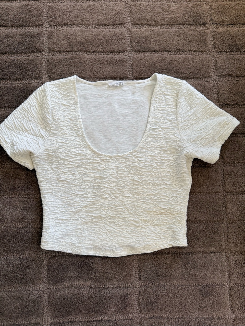 Good American White Textured Scoop-Neck Crop Top
